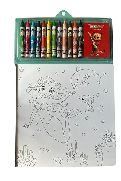 KEYBABY Carte de colorat cu 12 creioane cerate multicolore Sirene