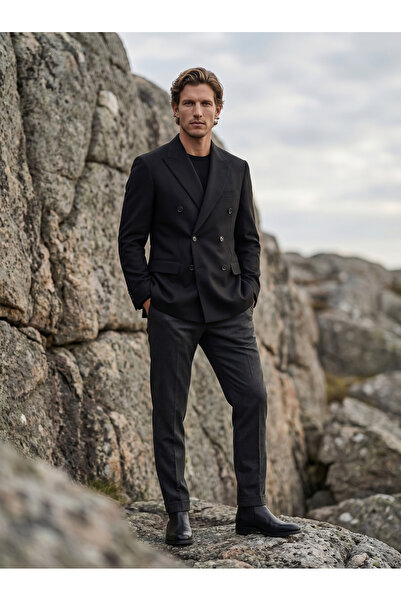 BASEL.CO Μπλέιζερ Στενής Γραμμής Κορυφαίας Ποιότητας με Διπλό Κουμπωτό Κούμπωμα