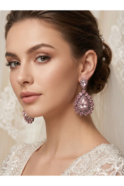 ESPEREST Elegant Crystal Stone Model Bridal Wedding Henna Earrings