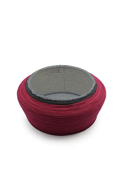 Sarıkhane Mesh Sarık - Burgundy Fabric - Black Skullcap - Plain Wrap - Mesh -...