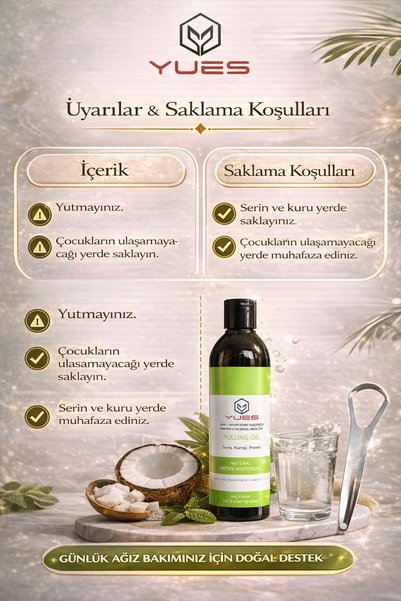 YUES Natural Whitening Pulling Oil Ağız Bakım Yağı Coconut + Mint - Dil Temizleyici Hediyeli