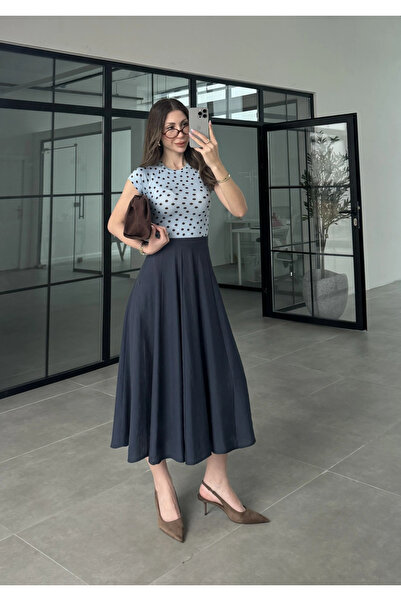 manana fashion Γυναικεία μπορντό φούστα μίντι με ψηλή μέση από ύφασμα Lyocell