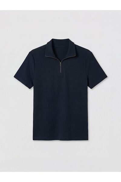 LC Waikiki Southblue Zippered Polo Collar Men's T-Shirt