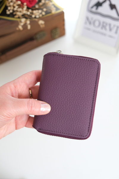 Norvi Leather Zippered Unisex Card Holder Wallet Purple 1169