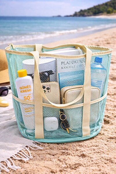 bb butik basic Διαφανής Μαύρη Διχτυωτή Τσάντα Καθημερινής Χρήσης & Παραλίας S...