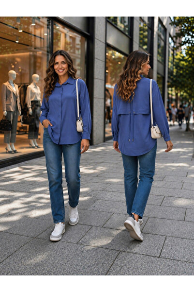 semela Γυναικείο μακρυμάνικο πουκάμισο από υφαντό ύφασμα Modal με λεπτομέρεια...