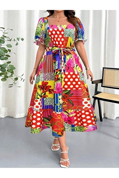 Iuliashop Rochie midi multicoloră Taus - Mărimi mari - 44