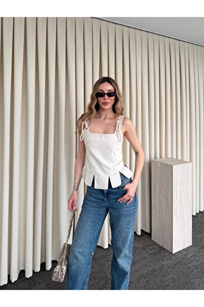 Laluvia Φυσική Λινή Μπλούζα σε Κομμάτια - MN8456