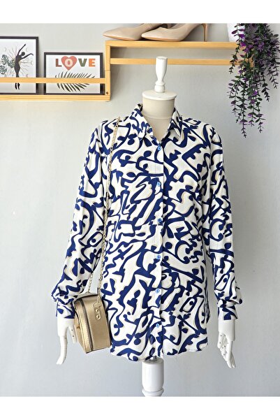 ENDAMIM Γυναικείο πουκάμισο από βισκόζη με μακρύ μανίκι και σχέδιο, άνετη εφα...