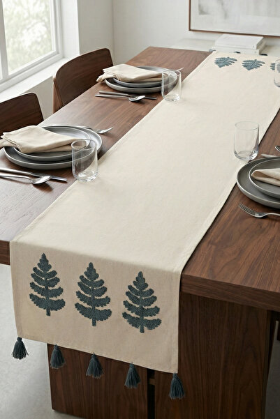 Nevin Acar Bohem Linen Punch Embroidery Runner