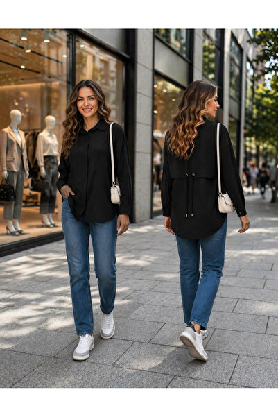 semela Γυναικείο μακρυμάνικο πουκάμισο από υφαντό ύφασμα Modal με λεπτομέρεια...