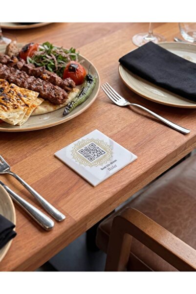 arslart Pleksi QR Menü 8x8 cm Masa Üstü QR Kod Menü, Kafe Restoran QR Menü, K...