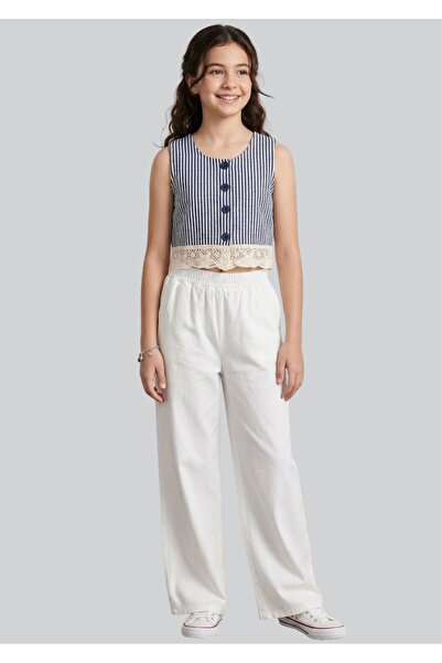 ww waka waka kids store Κοριτσίστικο Σετ με Ριγέ Γιλέκο σε Ναυτικό Μπλε και Λ...