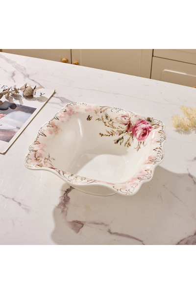 Malooki Πορσελάνινο μπολ με βίντατζ φλοράλ σχέδιο, κυματιστά τελειώματα, 26,5...