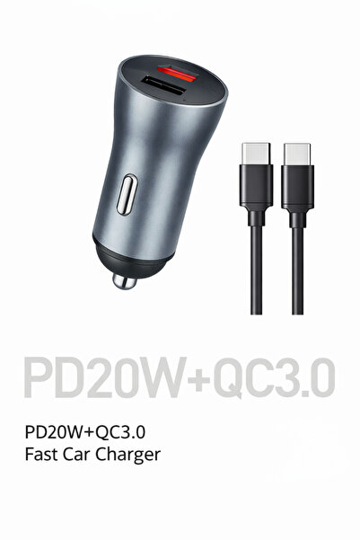 NEFFO 20W PD + QC3.0 Araç Şarj Cihazı + USB-C Kablo Çift Çıkış Hızlı Şarj Seti