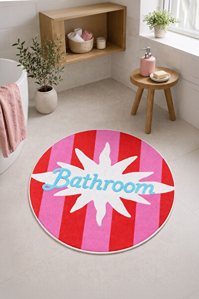 Toronto Home Dijital Kaymaz Yıkanabilir Renkl Yuvarlak Modern Banyo Paspası B...