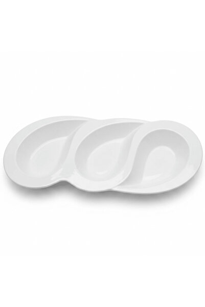 VAGUE Premium White Elegant 3-Section Melamine Snack Serving Plate