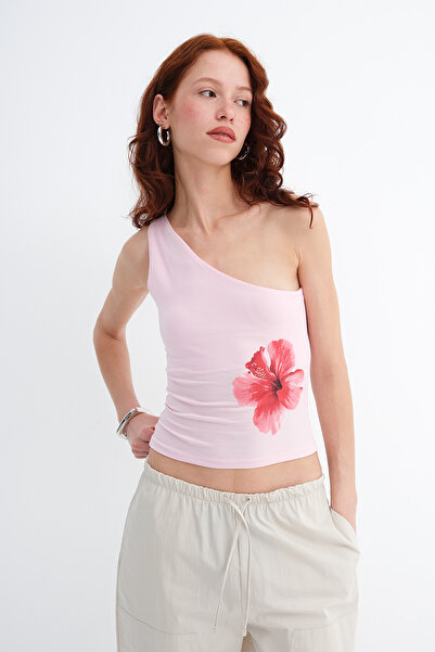 Addax Μπλούζα με έναν ώμο και στάμπα A1819