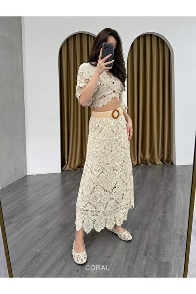 Coral Long Lace Bell Skirt 39723 Natural