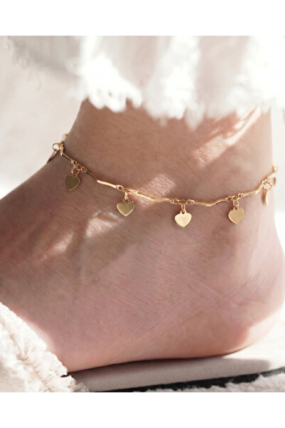 Gleemy accesories Gold Sequin Heart Detailed Elegant Anklet
