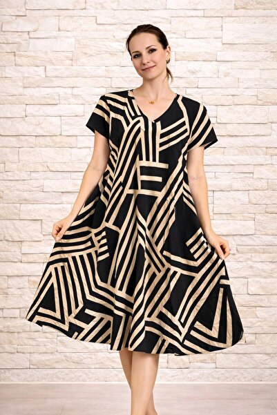 AGORATEKSTİL Γυναικείο φόρεμα από ύφασμα βισκόζης με σχέδιο κοπής, κανονικό μ...