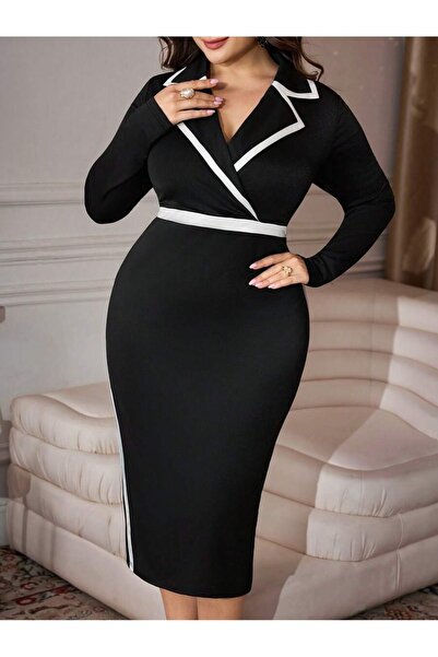 Iuliashop Rochie midi neagră Araminta - Mărimi mari - 44