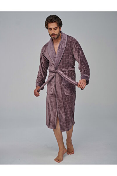 Nuşa Ανδρική ρόμπα από βαμβάκι μπαμπού με καρό σχέδιο Şıkyaka