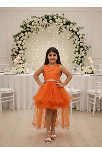 Ahsenimbebe فستان سهرة مزين بالزهور والشراشيب للأعمار من 4 إلى 8 سنوات