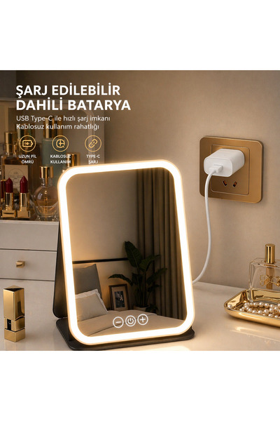 Zoli Led Işıklı Makyaj Aynası Şarjlı Dokunmatik 3 Işık Modlu- Şarj Edilebilir...