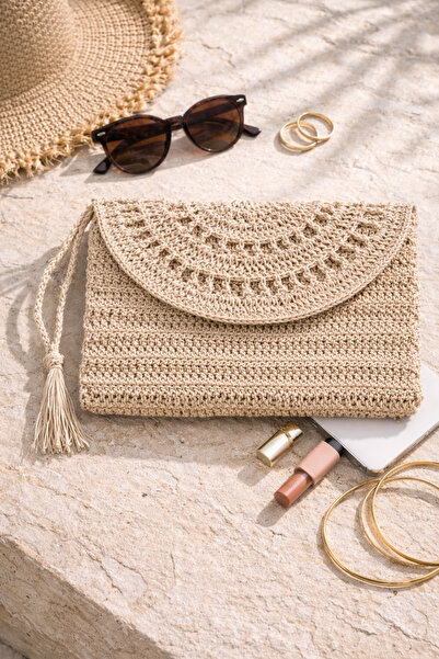 Hasır Örgü Boho Clutch Çanta – Yazlık Tatil & Plaj El Çantası | Doğal Şık Kadın Çanta