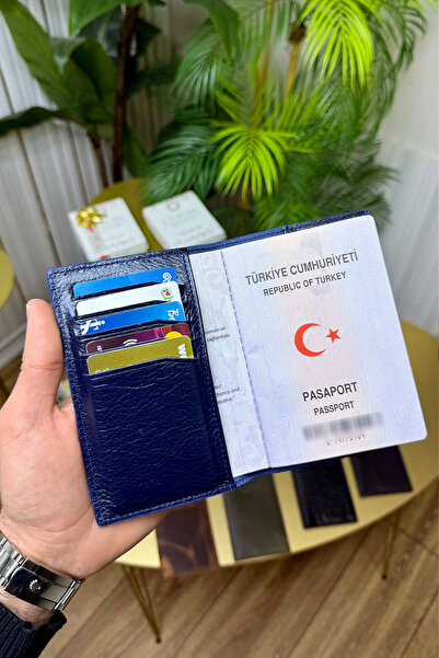 CüzCan İsme Özel Lacivert Hakiki Deri Pasaport Kılıfı ve Kartlık - Erkek/Kadı...