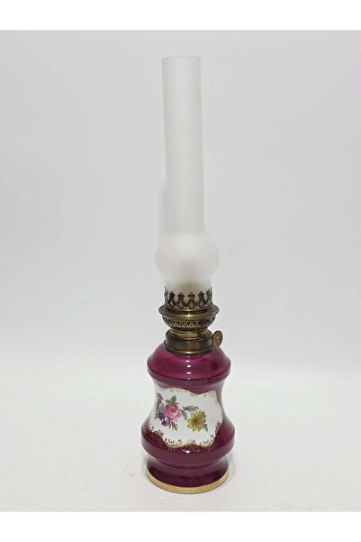 Hasyılmaz Limoges Çiçek Motifli Antika Porselen Gaz Lambası 043