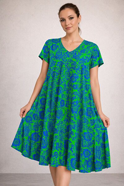 AGORATEKSTİL Γυναικείο φόρεμα από ύφασμα βισκόζης με σχέδιο κοπής, κανονικό μ...