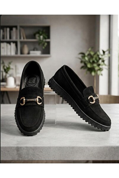 homiro Γυναικεία Suede Loafer Casual Παπούτσια με Πόρπη - Μαύρα