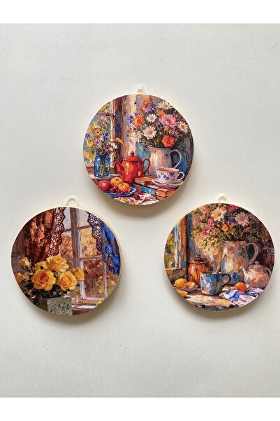 ZeyMin Art Mutfak Temalı 3lü Duvar Süsü 11 cm çap