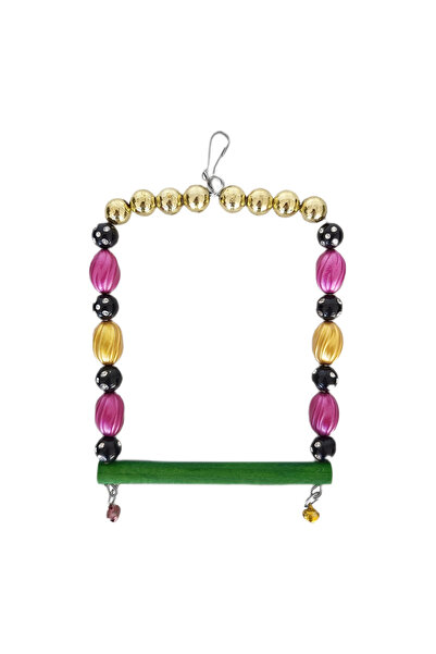 Generic Brand Square Bird Swing with Beads and Perches 10 Cm-13 cm Colorful