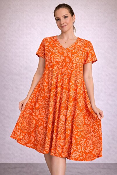 AGORATEKSTİL Γυναικείο φόρεμα από ύφασμα βισκόζης με σχέδιο κοπής, κανονικό μ...