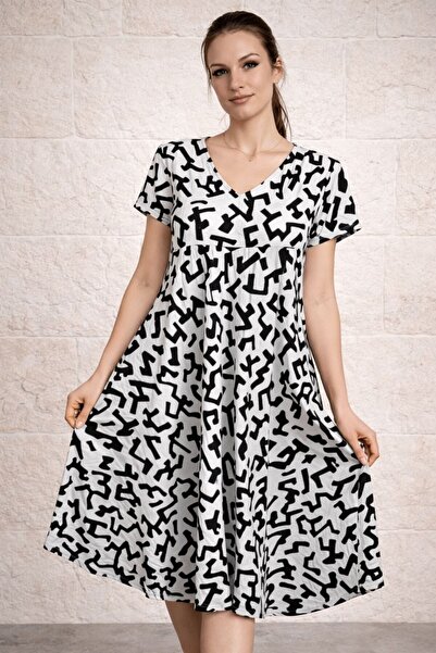 AGORATEKSTİL Γυναικείο φόρεμα από ύφασμα βισκόζης με σχέδιο κοπής, κανονικό μ...