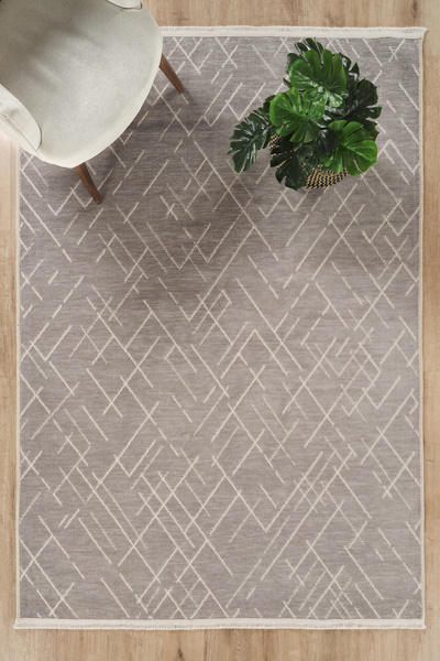 CEYLAN TEKSTİL Modern Şönil Kilim Gri Renk Çizgili Desenli Kaymaz Taban Yıkan...