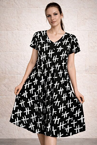 AGORATEKSTİL Γυναικείο φόρεμα από ύφασμα βισκόζης με σχέδιο κοπής, κανονικό μ...