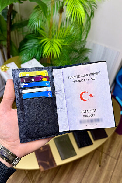 CüzCan İsme Özel Siyah Hakiki Deri Pasaport Kılıfı ve Kartlık - Erkek/Kadın P...