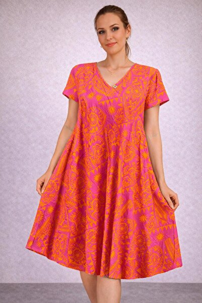 AGORATEKSTİL Γυναικείο φόρεμα από ύφασμα βισκόζης με σχέδιο κοπής, κανονικό μ...