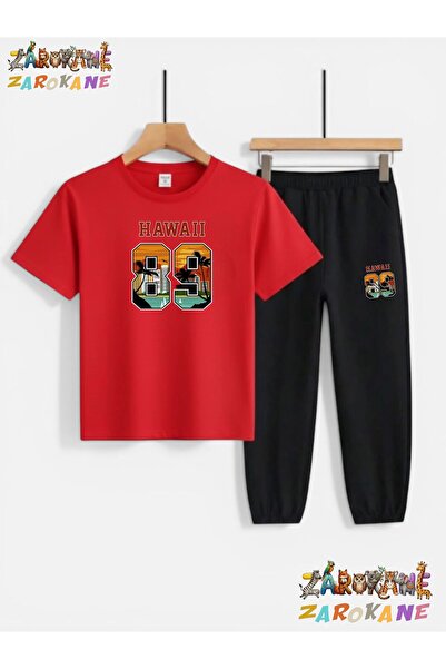 ZAROKANE Hawai89Printed Top and Bottom Track Suit/T-Shirt Two-Piece Children'...