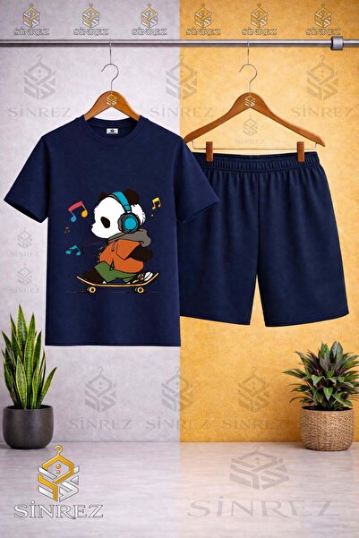 SİNREZ Tricou cu gât rotund cu imprimeu personalizat PANDA SKATEBOARD COLOR N...