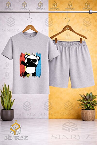 SİNREZ Tricou pentru copii PANDA COLORAT DIN CANVAS cu imprimeu special și gu...