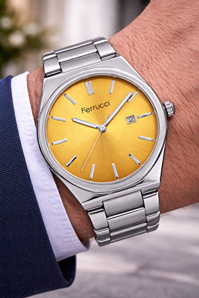 Ferrucci Men's Wristwatch with Yellow Dial, Suitable for Daily Use, 3 Atm
