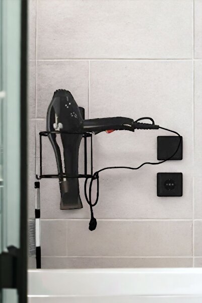 PERA BANYO Siyah Kurutma Makinesi Asma Aparatı Banyo Aksesuarı Güçlü Dc-5119