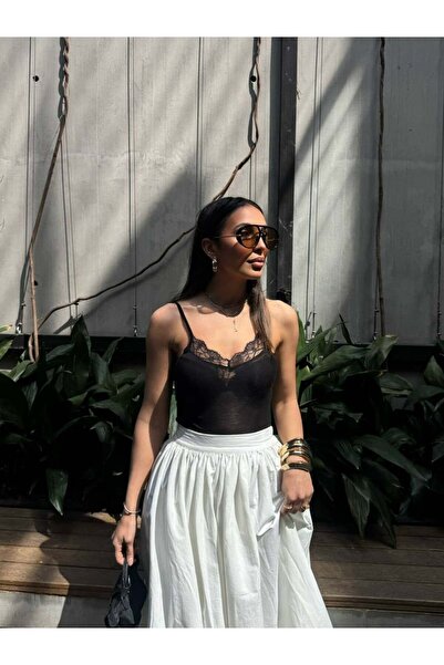 Friday Mood Women's Strappy Lace Detailed Transparent Blouse