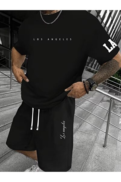 puolikuu Ανδρική φόρμα oversize με σορτς, σετ με στάμπα losnangles - με σορτς