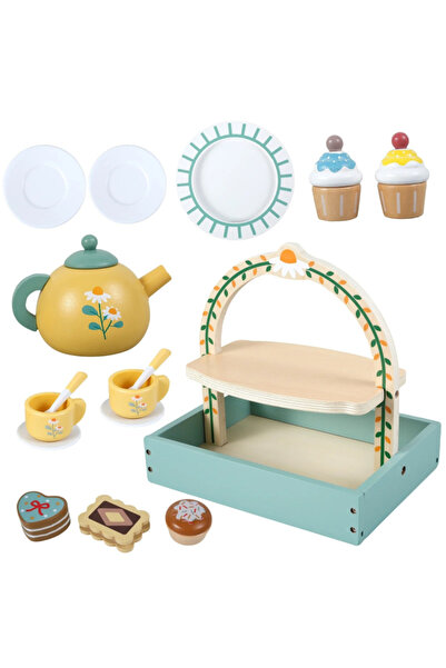 Toyska Joc de rol Montessori din lemn Set de Ceai cu accesorii si Prajituri, ...